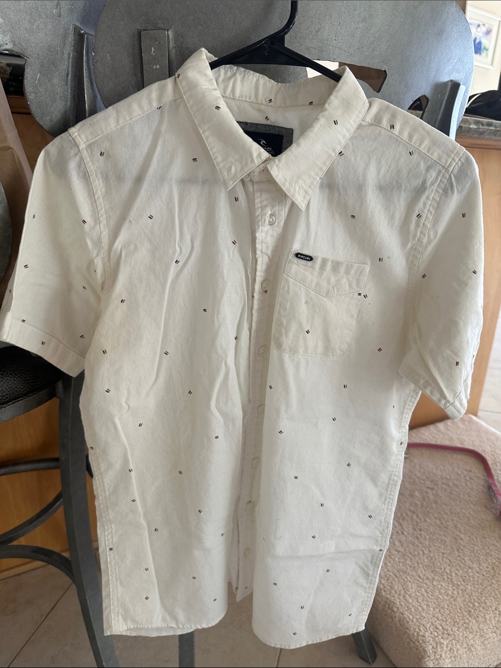 Rip Curl Cream Short Sleeve Button-Down Shirt with Micro Print